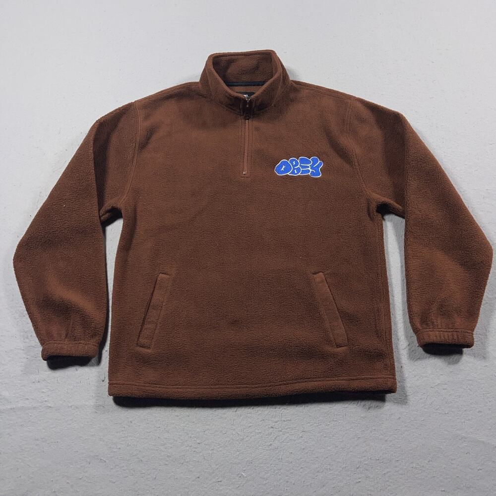 Obey Fleece Pullover Men Small Quarter Zip Brown‎ Streetwear Skater Gorpcore